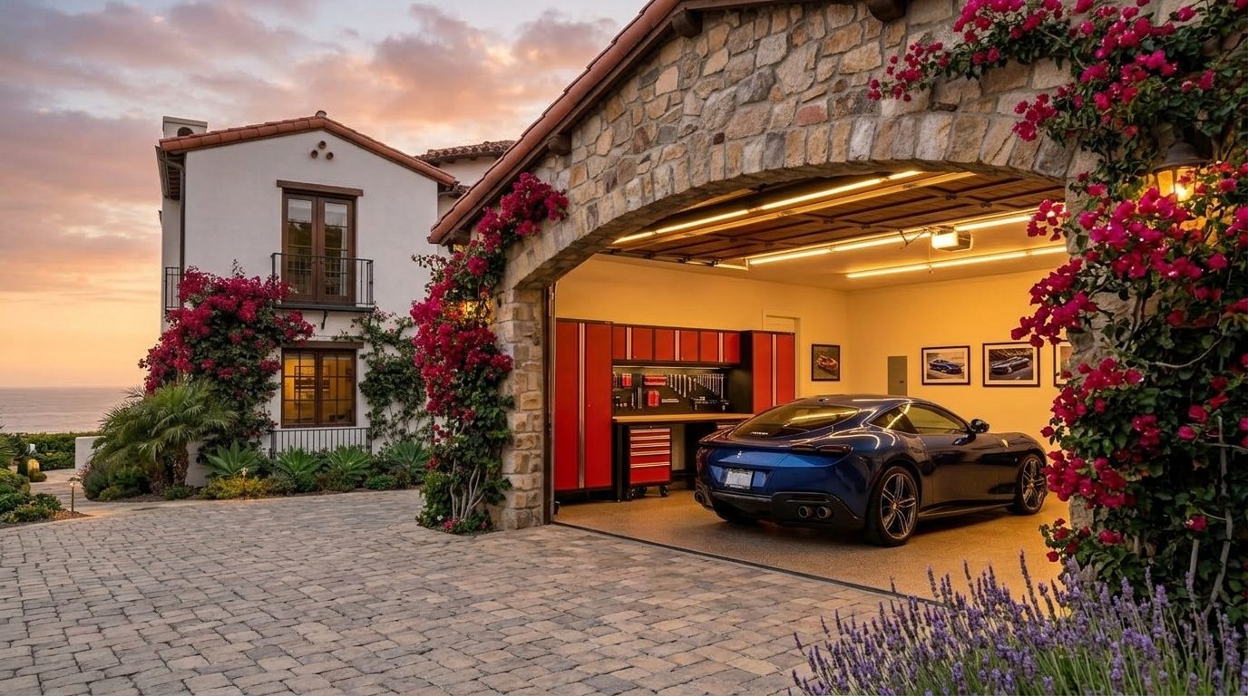 George Sharif Garage Door Masters Garage Door Gliding Open Revealing Warm Illuminated Interior